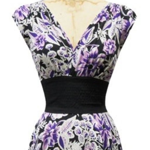Trashy Diva Dresses & Skirts - RARE TRASHY DIVA ALISON DRESS VINTAGE DESIGNER 1940S PURPLE FLORAL PRINT USED 8